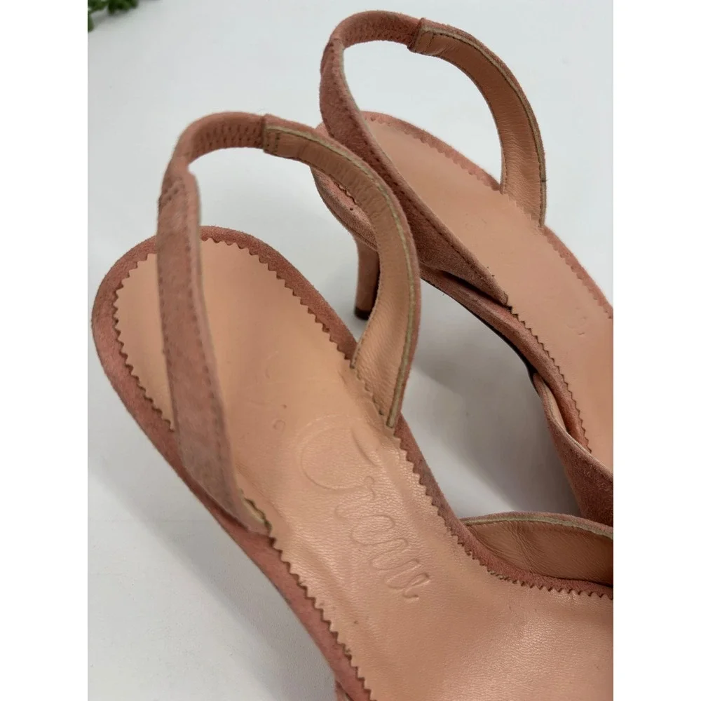 J.Crew Slingback Pumps Womens 5 Rose Pink Suede Kitten Heel Pointed‎ Toe BA731